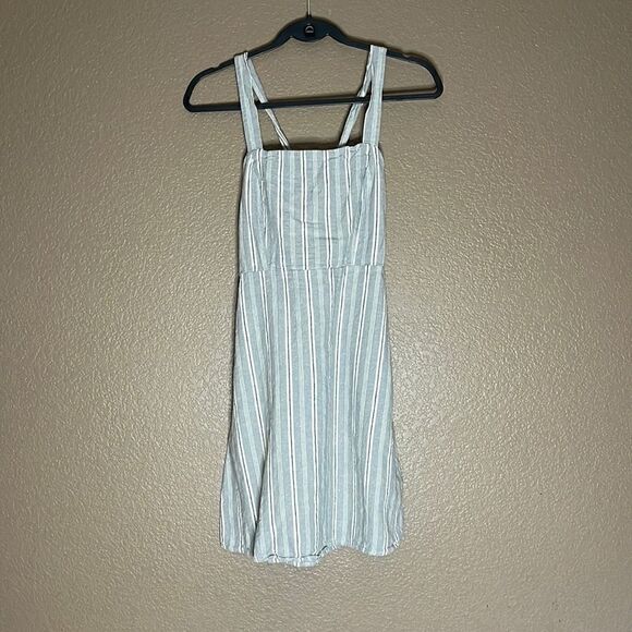 Cotton on linen gray and white striped dress size M - Picture 1 of 5